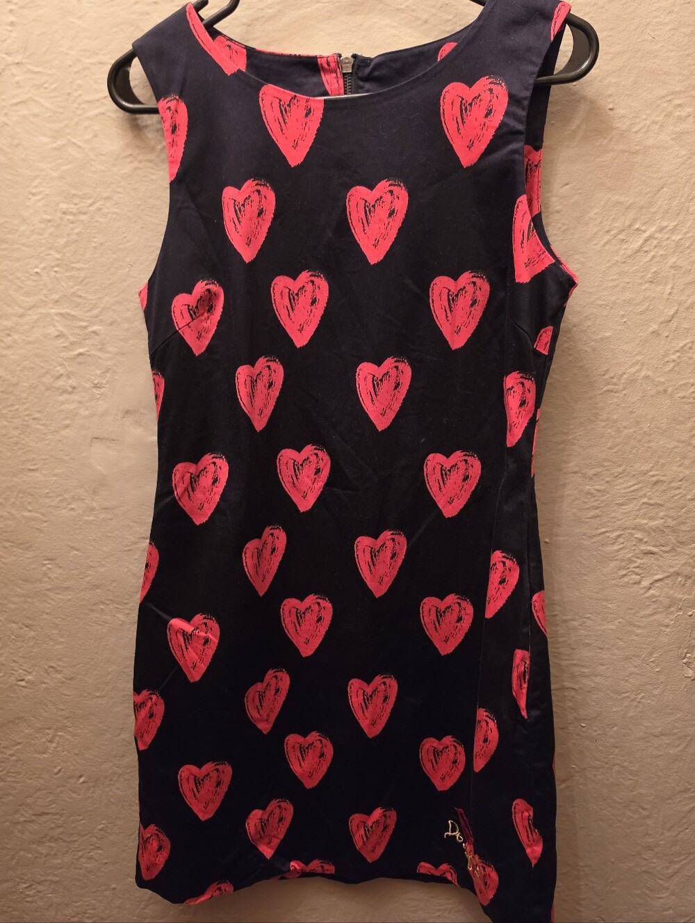 Desigual Cristina Heart Print Mini Shift Dress Black Red EU 38 2016 Valentine
